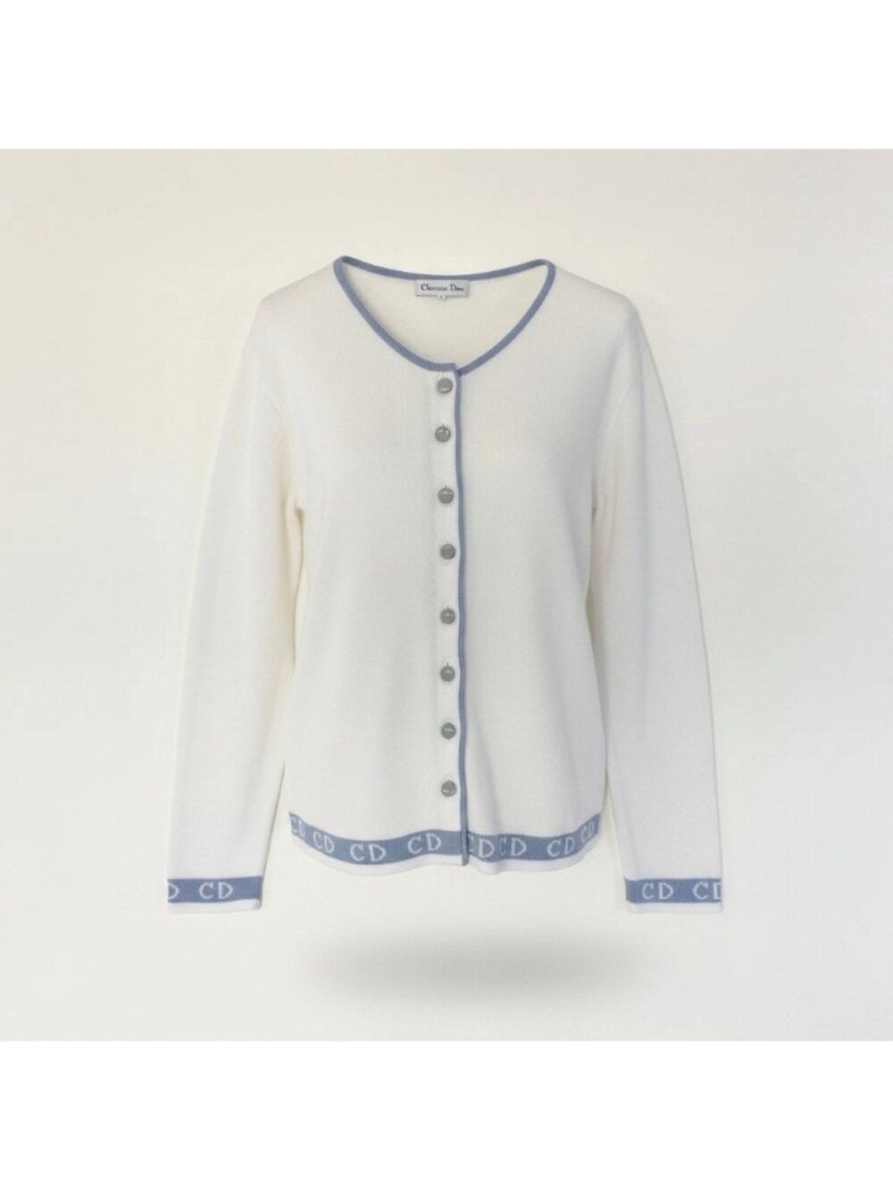Dior Long Sleeve Knit Cardigan CD Logo Bicolor White L